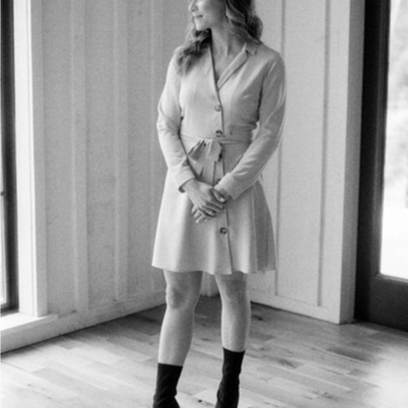 ASOS Cream Long Sleeve Dress - Picture 2 of 4